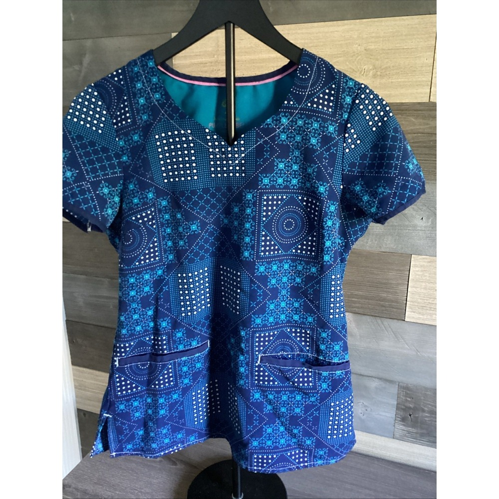 Womens Medical Scrub Shirt Size XS Juniors Fit Healing Hands Purple Label‎